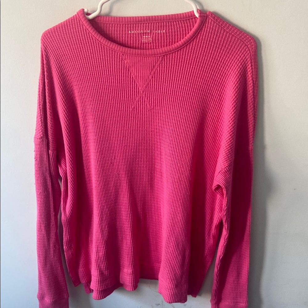 American Eagle Women's Pink Waffle Knit Top